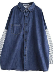 Organic Patchwork Shirts Women Denim Blue Tops LTP210211