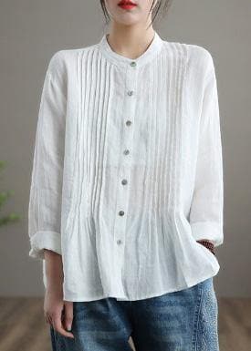 Organic White Linen Shirt Tunics Women Ramie Blouse LTP210203