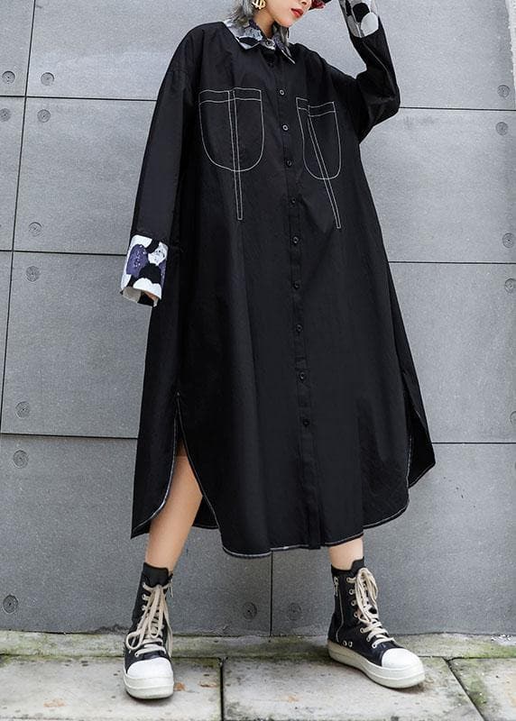 Organic black Fashion coats women blouses Fabrics side open fall coats AT-TCT190923