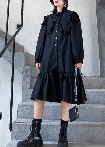 Organic black cotton clothes shirt Art ruffles Dress AT-FDM200120