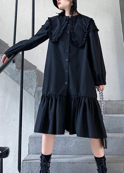 Organic black cotton clothes shirt Art ruffles Dress AT-FDM200120
