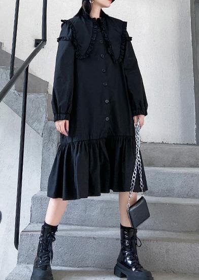 Organic black cotton clothes shirt Art ruffles Dress AT-FDM200120