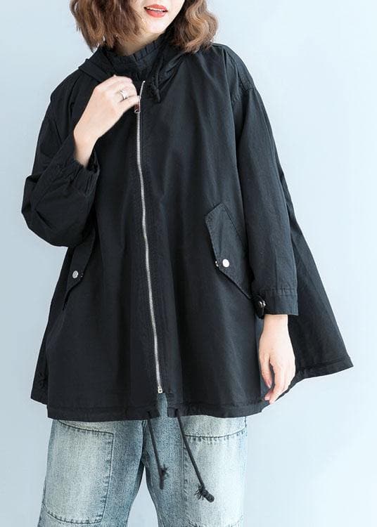 Organic black hooded Fine clothes Sleeve zippered fall short coats CTS191011