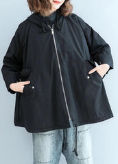 Organic black hooded Fine clothes Sleeve zippered fall short coats CTS191011
