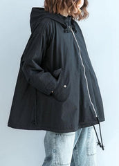 Organic black hooded Fine clothes Sleeve zippered fall short coats CTS191011