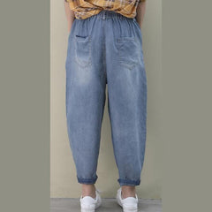 Organic denim blue vintage elastic waist patchwork pants WG-LPTS200601
