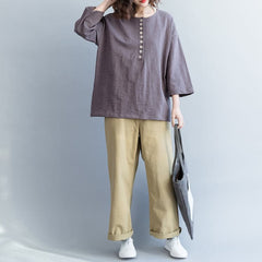 Organic gray cotton tops women Fashion Christmas Gifts Dresses O neck Three Quarter sleeve blouse LTP181220