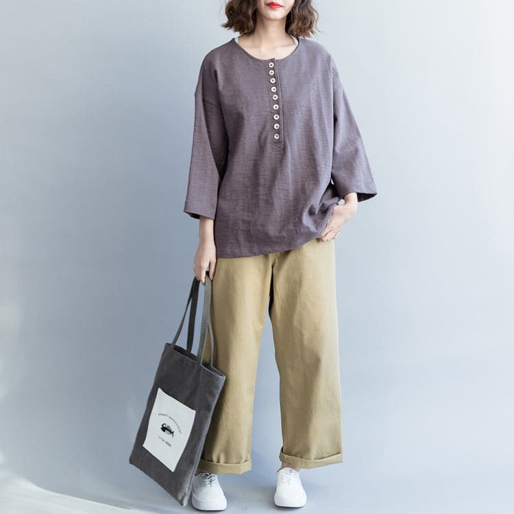 Organic gray cotton tops women Fashion Christmas Gifts Dresses O neck Three Quarter sleeve blouse LTP181220