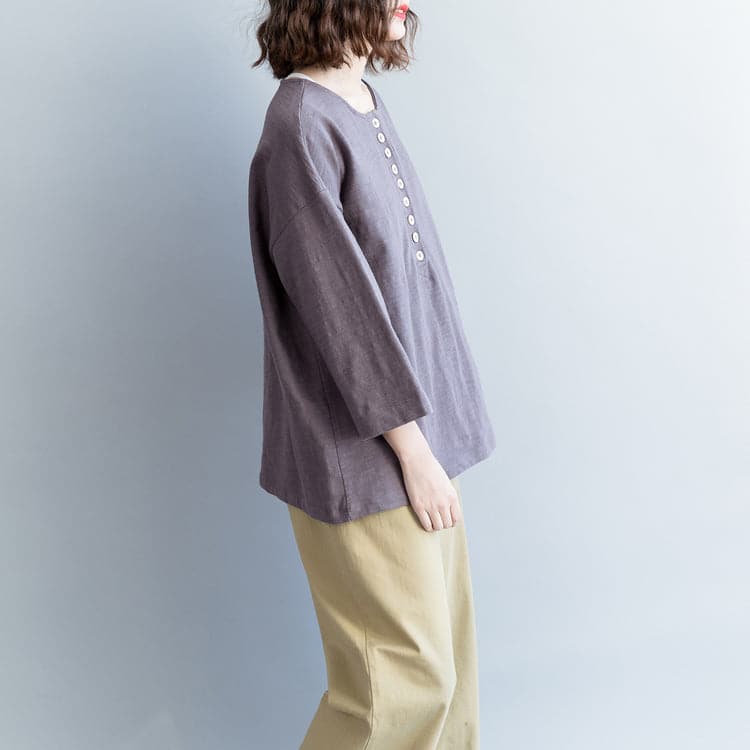 Organic gray cotton tops women Fashion Christmas Gifts Dresses O neck Three Quarter sleeve blouse LTP181220
