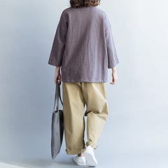 Organic gray cotton tops women Fashion Christmas Gifts Dresses O neck Three Quarter sleeve blouse LTP181220