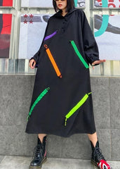 Organic hooded long sleeve fallclothes design black long Dress AT-FDL200812