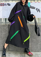 Organic hooded long sleeve fallclothes design black long Dress AT-FDL200812