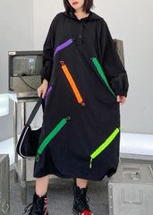 Organic hooded long sleeve fallclothes design black long Dress AT-FDL200812