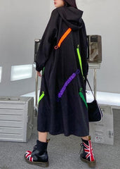 Organic hooded long sleeve fallclothes design black long Dress AT-FDL200812