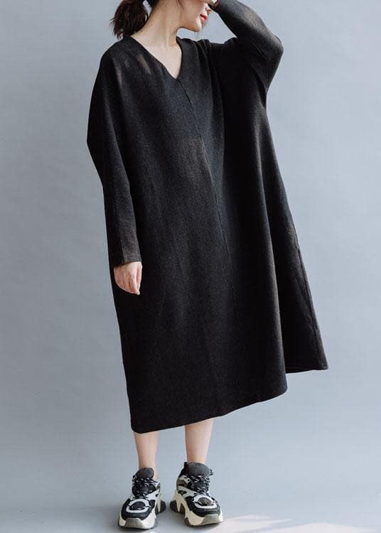 Organic v neck cotton dresses Fashion Ideas black Dresses fall FDL191011