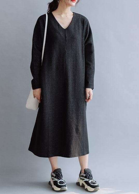 Organic v neck cotton dresses Fashion Ideas black Dresses fall FDL191011
