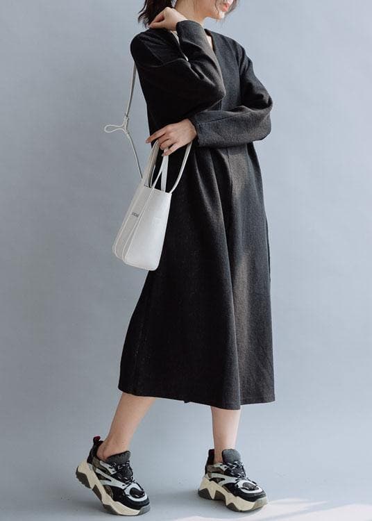 Organic v neck cotton dresses Fashion Ideas black Dresses fall FDL191011