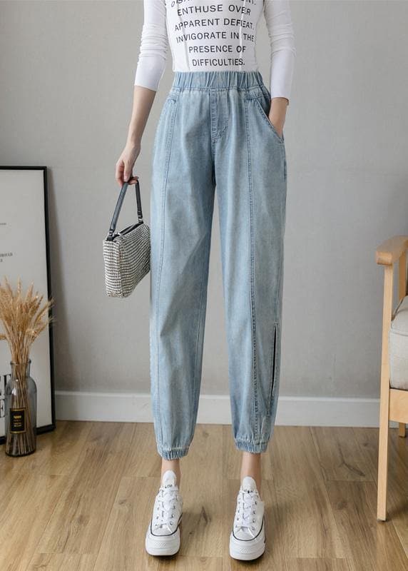 Organic Spring Casual Pants Slim Denim Blue Fashion Ideas Elastic Waist Pants LPTS200613