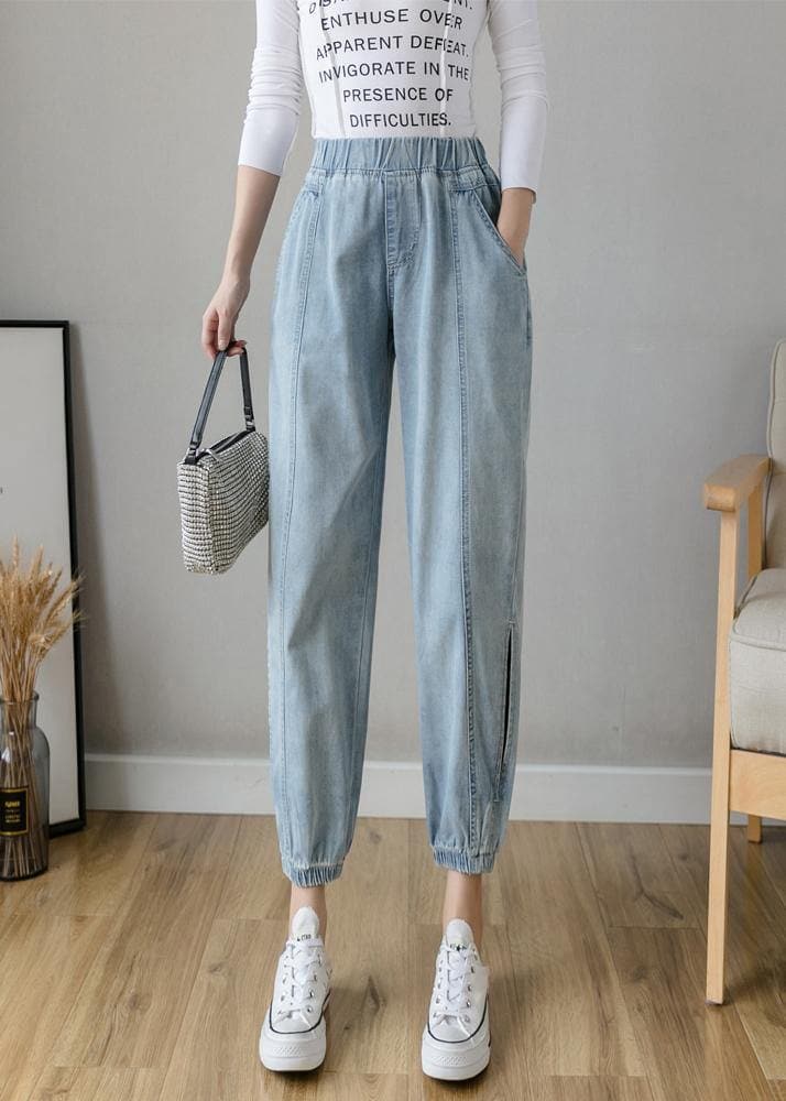 Organic Spring Casual Pants Slim Denim Blue Fashion Ideas Elastic Waist Pants LPTS200613