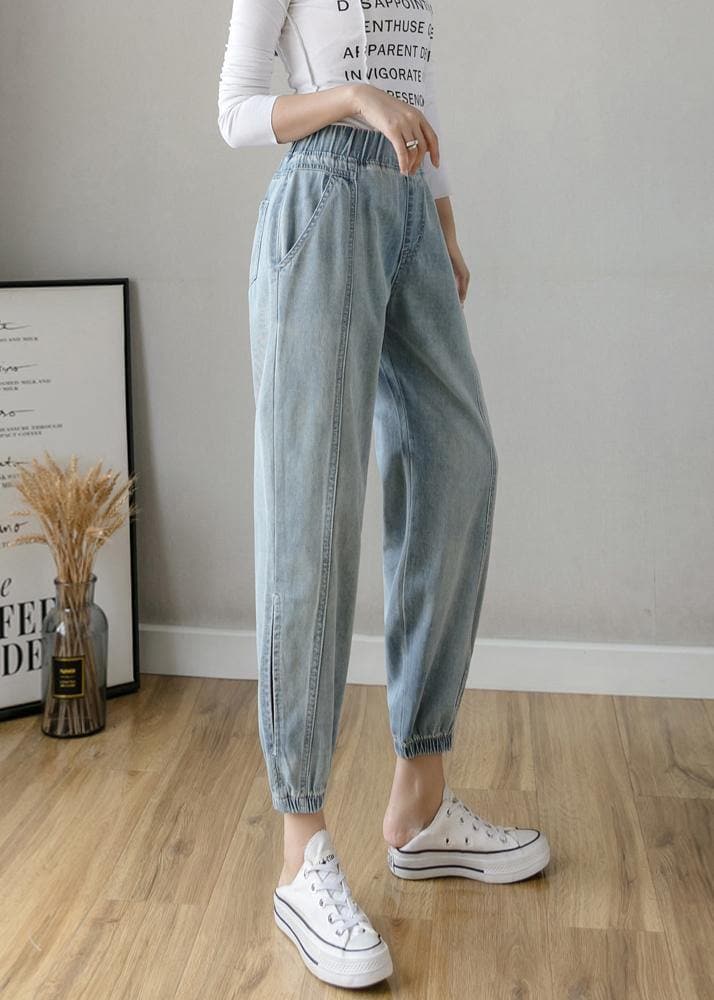 Organic Spring Casual Pants Slim Denim Blue Fashion Ideas Elastic Waist Pants LPTS200613