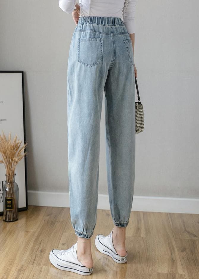 Organic Spring Casual Pants Slim Denim Blue Fashion Ideas Elastic Waist Pants LPTS200613