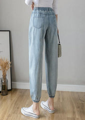 Organic Spring Casual Pants Slim Denim Blue Fashion Ideas Elastic Waist Pants LPTS200613