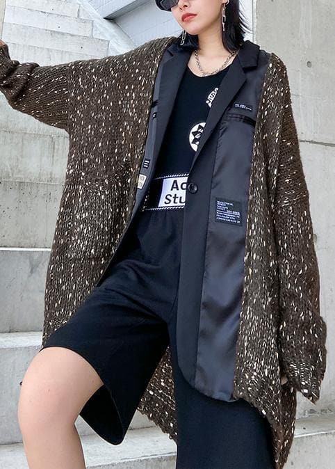 Oversize knit outwear fall fashion chocolate patchwork pockets knitted outwear AT-CDG201014