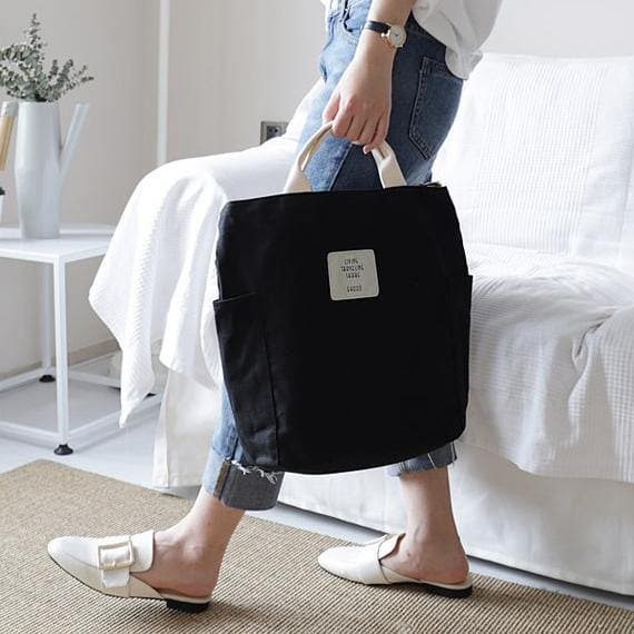 Oversized Beautiful Casual Patchwork Large black Canvas Shoulder Bag BGS200801