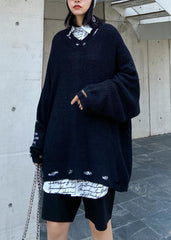 Oversized black Letter knit tops v neck fall fashion sweaters AT-NTP201014