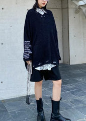 Oversized black Letter knit tops v neck fall fashion sweaters AT-NTP201014