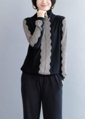 Oversized black knit sweat tops fall fashion high neck knitted t shirt NTP201026