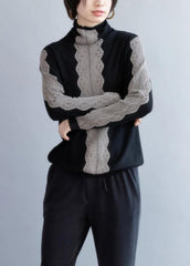 Oversized black knit sweat tops fall fashion high neck knitted t shirt NTP201026