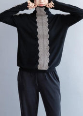 Oversized black knit sweat tops fall fashion high neck knitted t shirt NTP201026