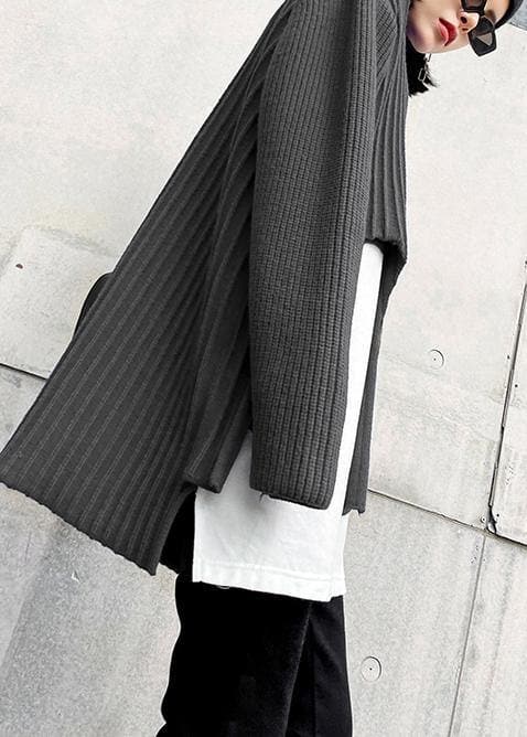 Oversized gray knit sweat tops fall fashion o neck false two pieces crane tops AT-NTP201217