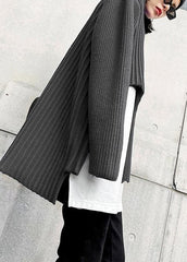 Oversized gray knit sweat tops fall fashion o neck false two pieces crane tops AT-NTP201217