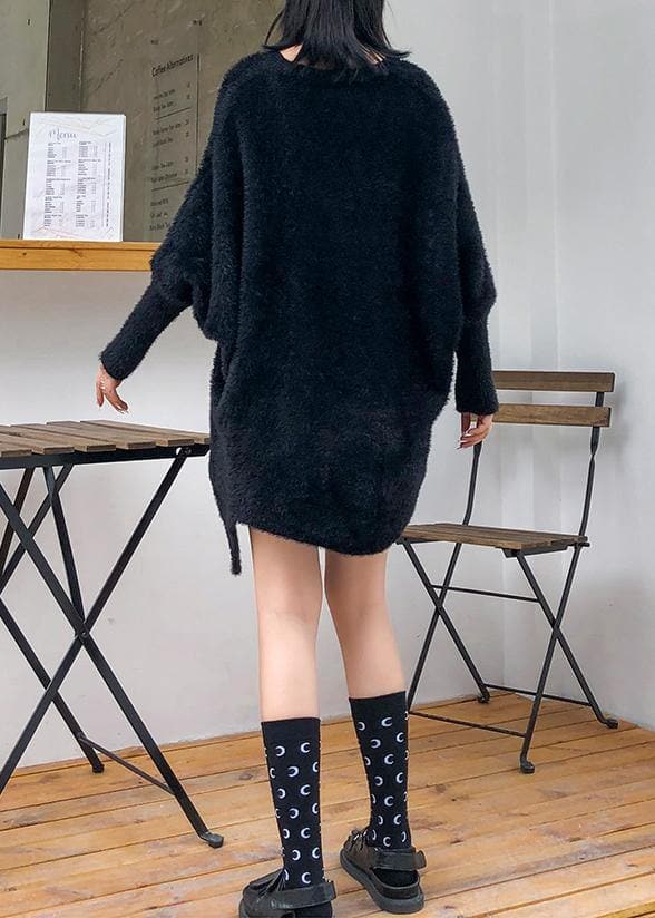 Oversized prints black knitted blouse oversize v neck knitted clothes AT-NTP191101