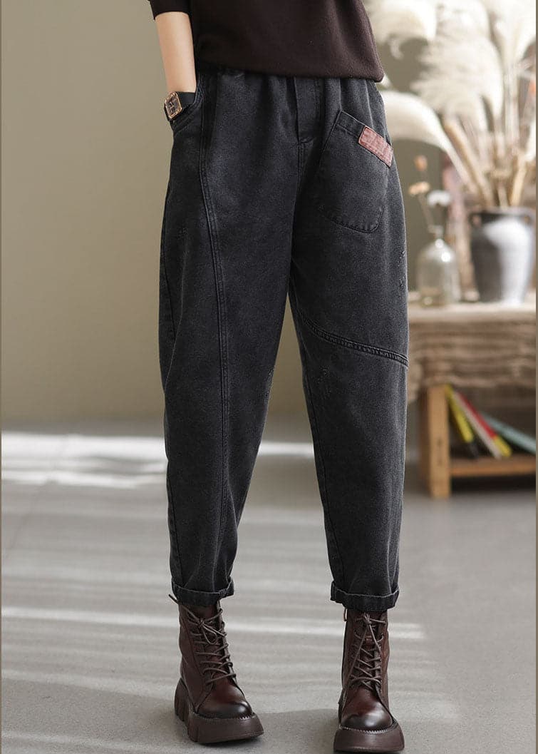 Plus Size Blue elastic waist pockets Cotton denim Pants Spring GK-LPTS220221