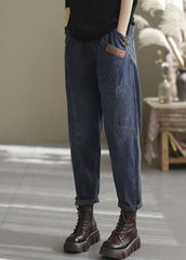 Plus Size Blue elastic waist pockets Cotton denim Pants Spring GK-LPTS220221