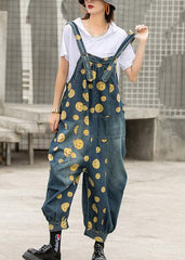 Plus Size Blue smile Print Patchwork Pockets Denim Jumpsuit Sleeveless JDML-JPTS220330