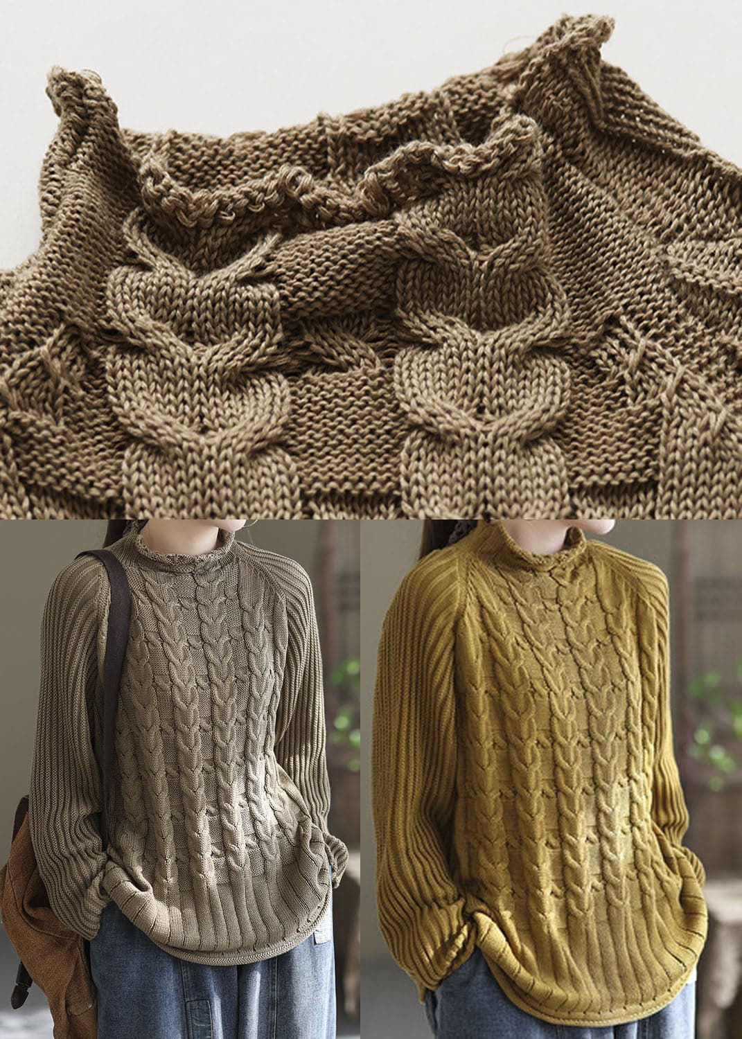 Plus Size Coffee Loose cozy Knit Sweater Winter GK-NTP220111