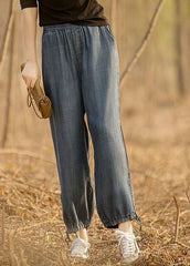 Plus Size Denim Blue Elastic Waist Drawstring Draping Cotton Beam Pants Trousers Summer nz-CPTS220526