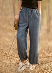 Plus Size Denim Blue Elastic Waist Drawstring Draping Cotton Beam Pants Trousers Summer nz-CPTS220526