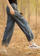 Plus Size Denim Blue Elastic Waist Drawstring Draping Cotton Beam Pants Trousers Summer nz-CPTS220526