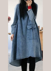 Plus Size Denim Blue U Neck Dress Large Hem Spring Mid Dress FDL210207