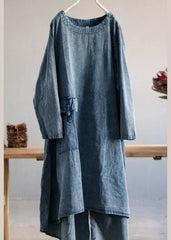 Plus Size Denim Blue U Neck Dress Large Hem Spring Mid Dress FDL210207