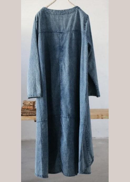 Plus Size Denim Blue U Neck Dress Large Hem Spring Mid Dress FDL210207