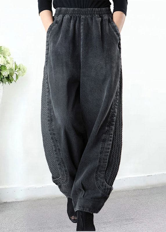 Plus Size Grey Pockets Patchwork Harem Fall Denim Pants MZ-LPTS211022