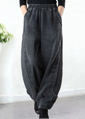 Plus Size Grey Pockets Patchwork Harem Fall Denim Pants MZ-LPTS211022