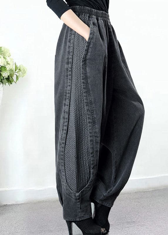 Plus Size Grey Pockets Patchwork Harem Fall Denim Pants MZ-LPTS211022