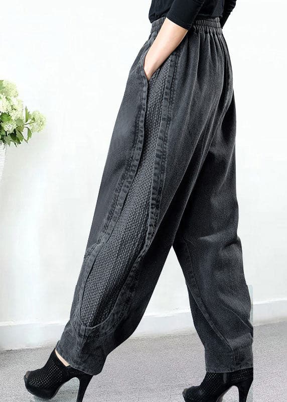 Plus Size Grey Pockets Patchwork Harem Fall Denim Pants MZ-LPTS211022